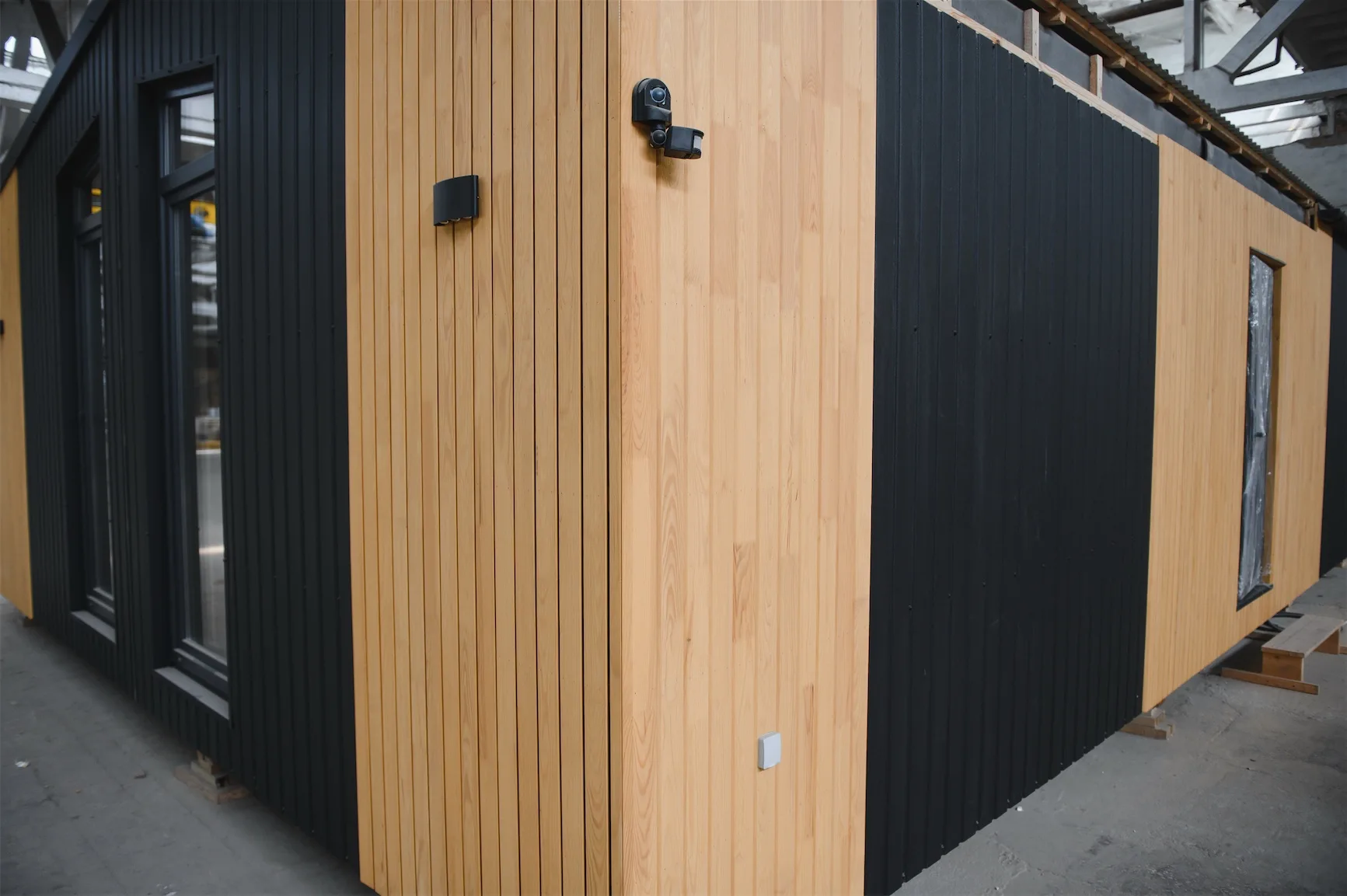 Modern modular accessory dwelling unit with wood siding